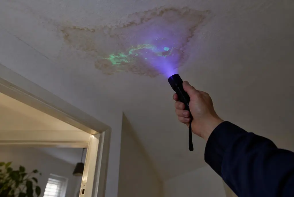 Lekdetectie Tiel – kleurstof controleren op het plafond met uv-licht