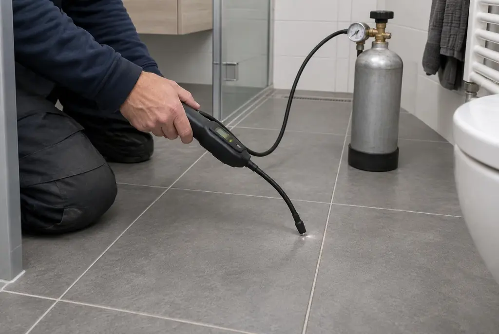 Lekdetectie Tiel – technicus spoort met tracergas een lekkage op in de vloer