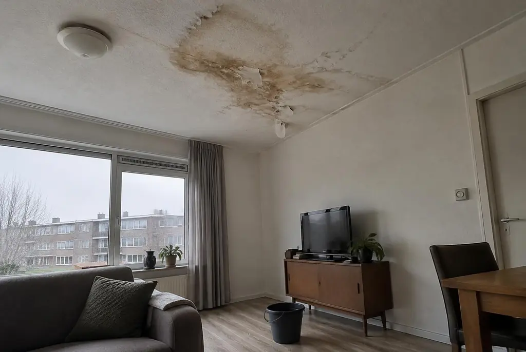 Lekdetectie Tiel – vochtplek op het plafond onder een badkamer